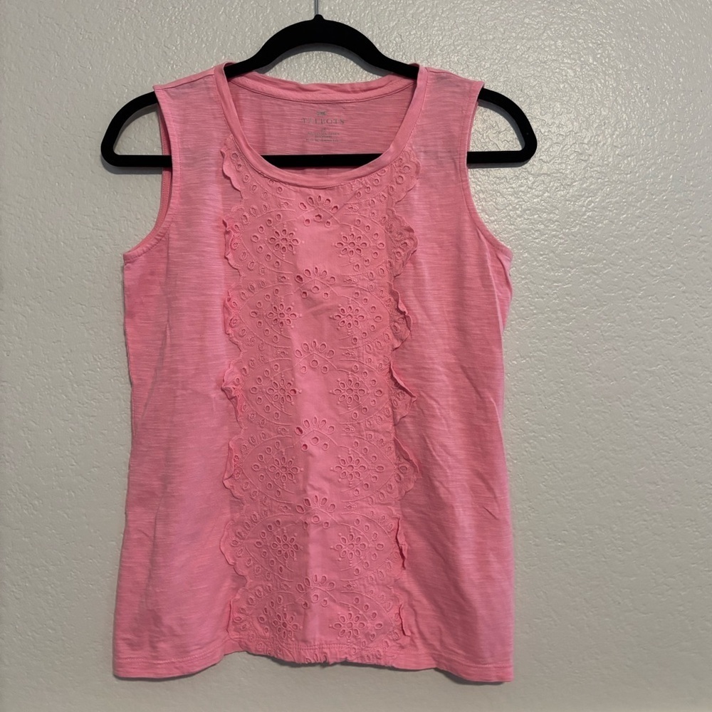Talbots pink front eyelet ruffle top size XS